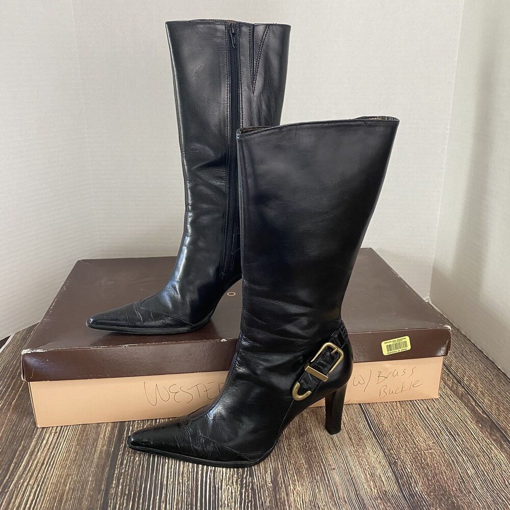Antonio Melani Womens Mid Calf High Heel Western Fashion Boots Sz 7 Black